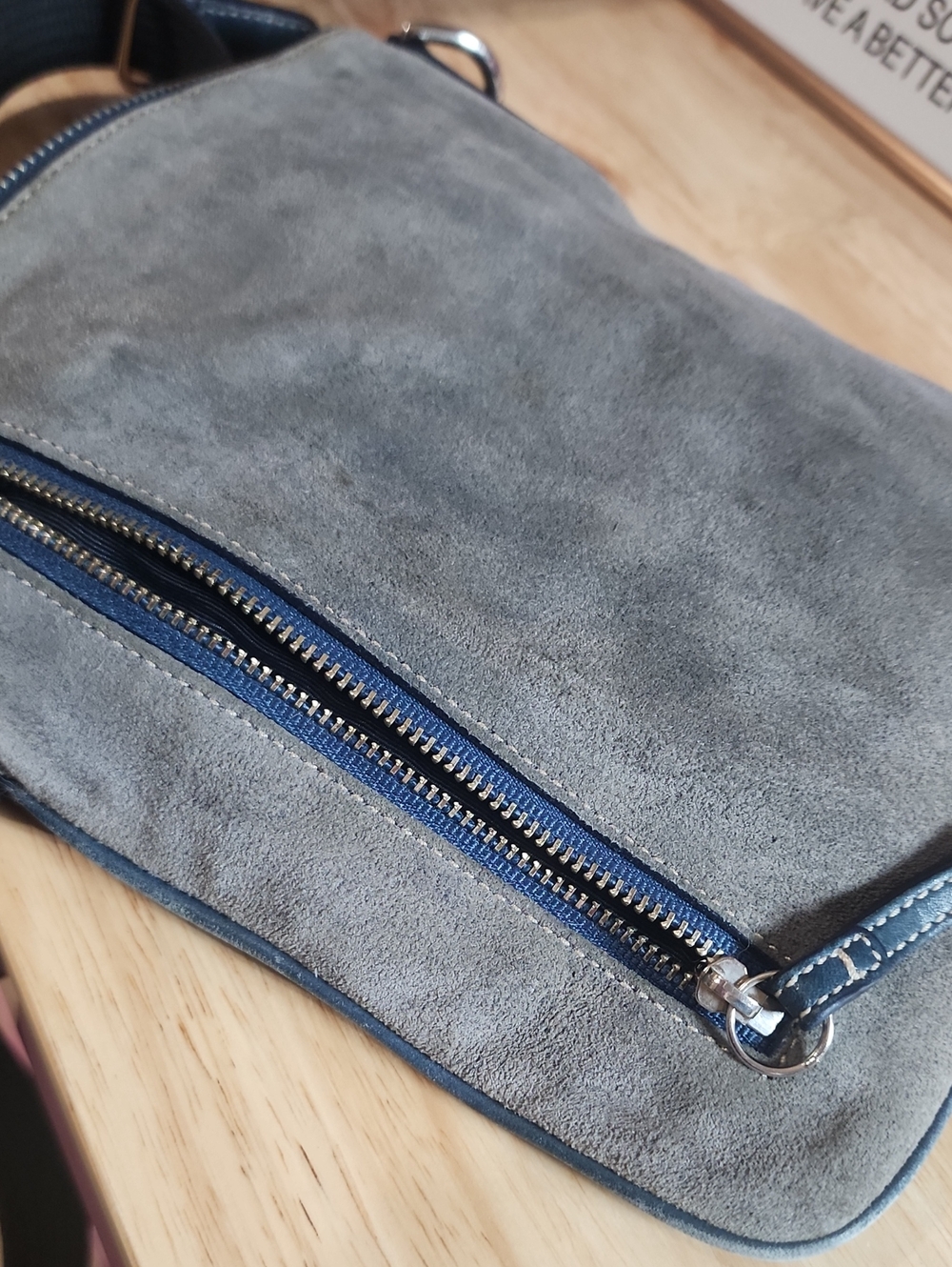 Coach Suede Crossbody Bag Buckle Gray Blue Style 4745 - Picture 15 of 16